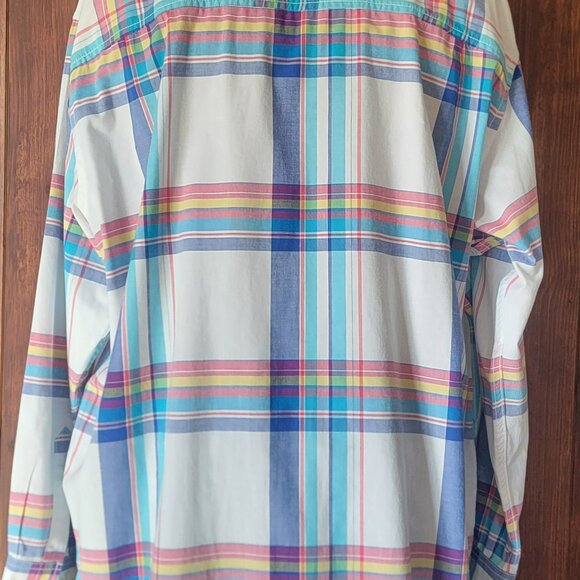 Club Room Men XXL Madras Plaid Shirt 100% Cotton Button Down Collar Long Sleeve - Picture 6 of 11